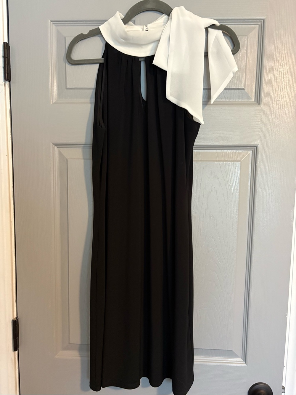 White House Black Market Black Midi Dress with White Neck Scarf